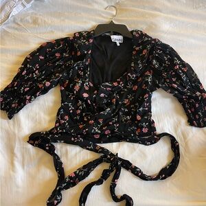 Ganni Black and Pink Floral Blouse